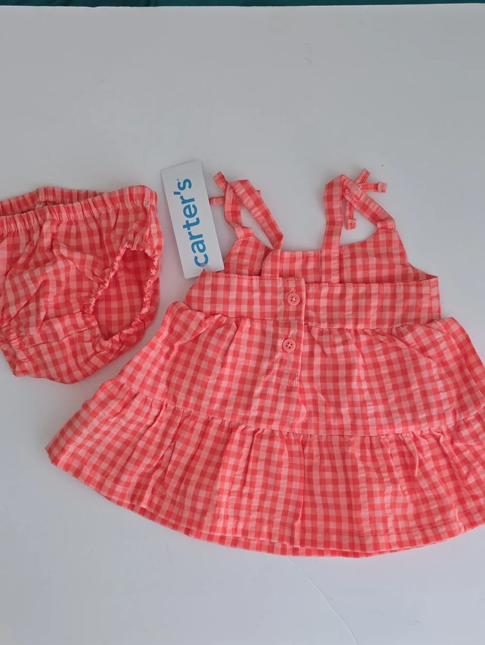 Carter's Coral Gingham Diaper Cover and Dress Set